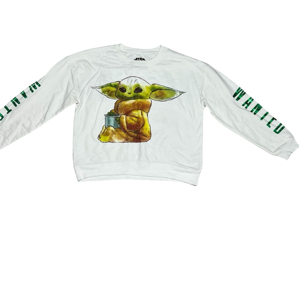 Star Wars Yoda White Pullover Sweater Woman’s XL Cuffed Sleeves Cotton/Polyester
